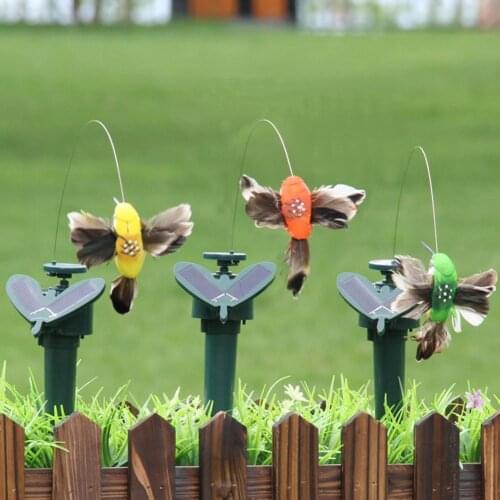 40% Hot Sales!!! Solar Powered Flying Feather Wing Fake Hummingbird Yard Garden Ornament Decor