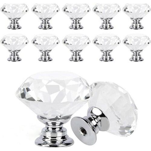 5PCS 30mm Diamond Shape Design Crystal Glass Knobs Cupboard Drawer Pull Kitchen Cabinet Door Wardrobe Handles Hardware