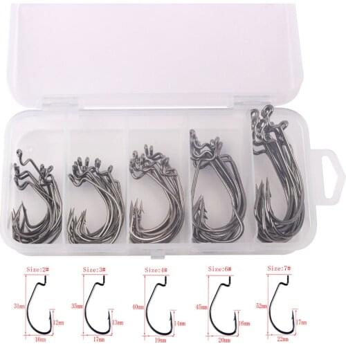 50pcs High Carbon Steel Crank Hooks Set Soft Bait Fish Hook Fishhook with Storage Box Fishing Tackle