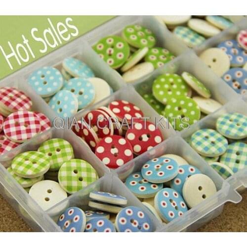 500pcs Mixed Multicolor 15mm polka dot small polka dot rustic plaid handmade diy accessories small wooden buttons