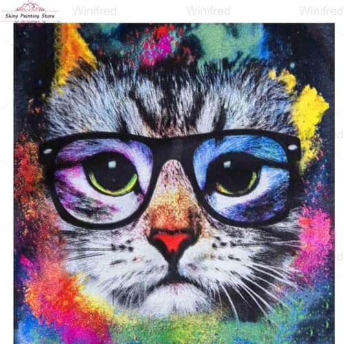5D DIY Diamond Painting Colorful Cat Mosaic Handmade Full Square Round Drill Diamond Embroidery Animal Cat Head Home Decoration