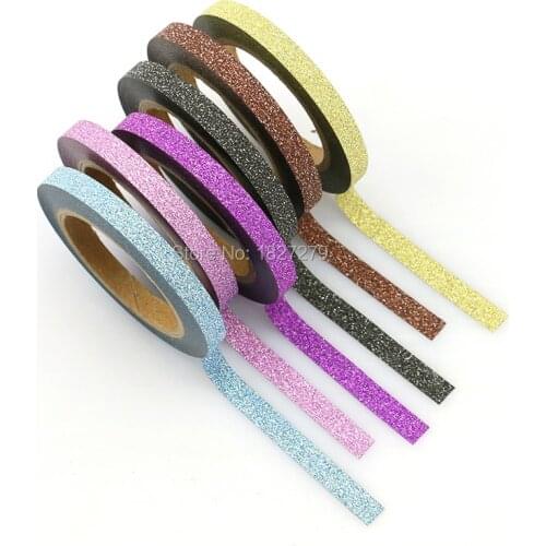 6Pcs/Sell Washi Tape Glitter Color Japanese Stationery 0.5*6.5meter Kawaii Paper Scrapbooking School Tools Decorative Tapes Mask