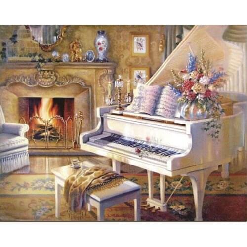 New Diy Needlework Diamond Embroidery 5D Diamond Painting Cross Stitch Piano And Flower Landscape Rhinestones Mosaic Painting