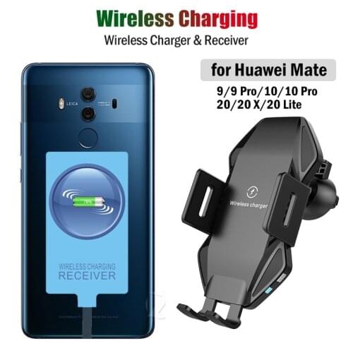 Qi Car Wireless Charging Stand for Huawei Mate 9 10 Pro 20 Lite 20 X Wireless Charger&USB Type-C Receiver Car Phone Holder