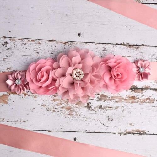 Maternity Sash Dusty Rose Flower Sash Pregnancy Belly Belt Photo Props Gift Baby Shower Party Sash Flower Girl Belt 3 Yards