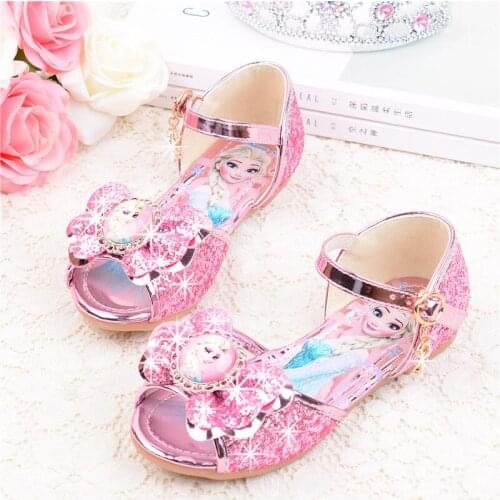 Disney girls sandals summer new childrens princess shoes soft bottom little girl fish mouth sandals frozen elsa shoes sequins