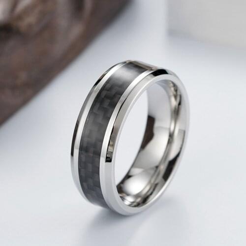 Black Carbon fiber titanium steel ring high-end mens gift fashion couple ring woman jewelry