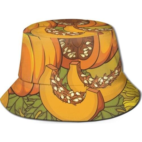 CINESSD New Fashion Bucket Hats Fisherman Caps For Women Men Gorras Summer Botanical Pumpkins Flowers And Leaves