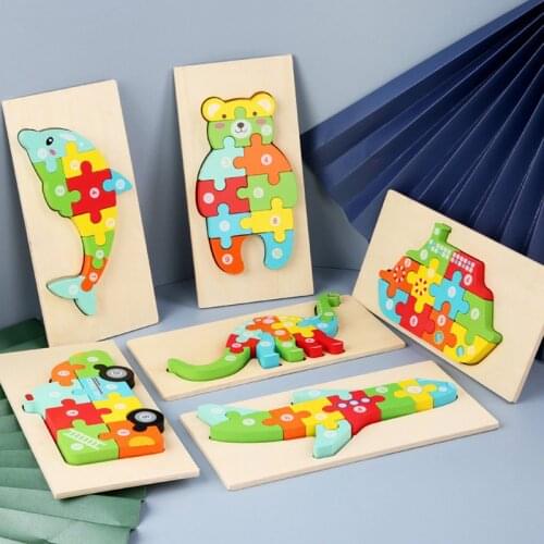 Wooden Lovely 3D Dinosaur Giraffe Animal NumberJigsaw Puzzle Children Kids Montessori Educational Toy Child Funny gift