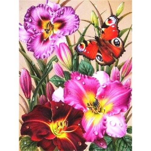 Gatyztory Frame DIY Painting By Numbers Butterfly Flower Handpainted Oil Painting Canvas Colouring 60x75cm Home Art