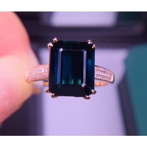 ET Tourmaline Ring 4.8ct Fine Jewelry 18K Gold Natural Blue Tourmaline Gemstones Diamonds Female Rings for Women Fine Ring