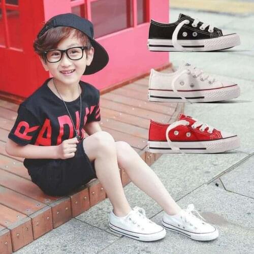 Classic Children Low Help Canvas Shoes Non-slip Lace Up Girls Boys Sneakers Comfortable Bottom Children Casual Shoes EUR 20-36