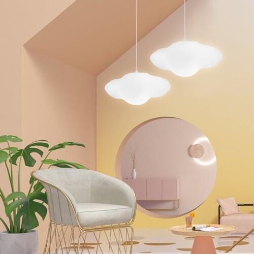 White plastic floating cloud chandelier for childrens room decoration LED 16 color remote control dimming hanging lamp