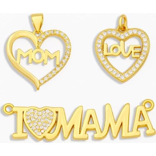 OCESRIO Trendy Mama LOVE Pendant Charms for Jewelry Making Wholesale CZ White Stone Heart Necklace Charms for Women pdta237