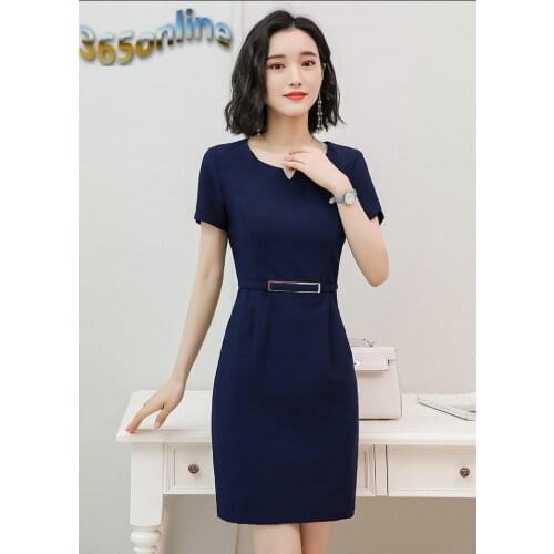 Fashion V-neck OL Styles Ladies Office Summer Short Sleeve Dresses Formal Women Work Wear Dress Slim Hips