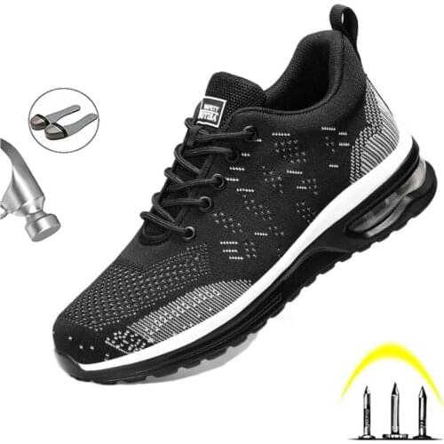 Mens Breathable Mesh Safety Shoes Toe Non-Slip Men Light Sneaker Indestructible Steel Toe Soft Anti-piercing Work Boots For Men