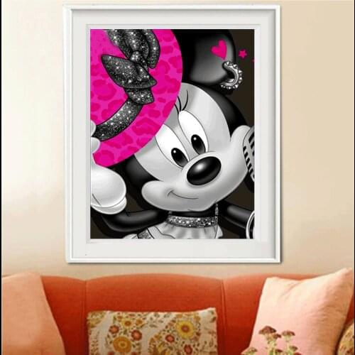 Minnie Diamond Painting Disney Cartoons Bow Cute Dot Diamond Mosaic Funny Cross Stitch Casual Interactive Living Room Decorative