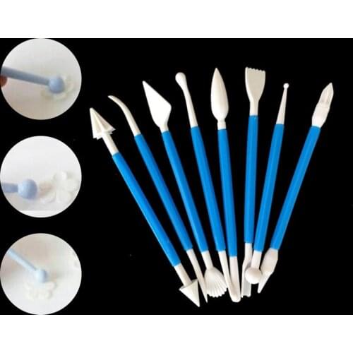 Blue carving pen set cake fondant carving knife making cutting tool 8pcs 17003-4
