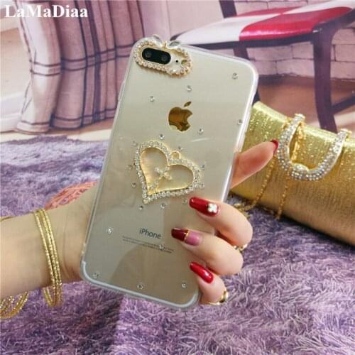 Transparent Soft Phone Case For iPhone 12 11 Pro MAX X XR XS MAX 6 6S 7 8 Plus Luxury Bling Diamond Love Heart Rhinestone Case