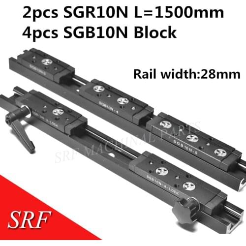 Rectangle wheel Linear Guide Rail 2pcs SGR10N L=1500mm with 4pcs SGB10N roller rail slide block