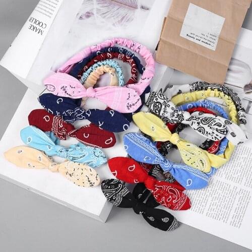 Retro Women Bandana Rabbit Ear Headband Leopard Striped Plaid Hair Bands Bowknot Elastic Iron Wire Hairband Floral Scrunchie Hot