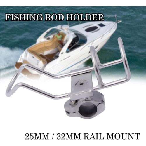 Fishing Accessories Boat Stainless Steel Fishing Rod Holder Adjustable Single 25mm / 32mm Rail Mount