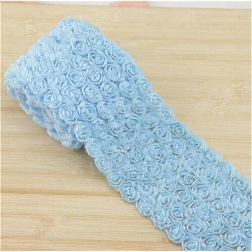 Width 9cm Blue 6 Rows Chiffon Rose Flower Lace Edge Trim Ribbon Embroidered Applique Sewing Craft DIY Wedding Dress Clothes