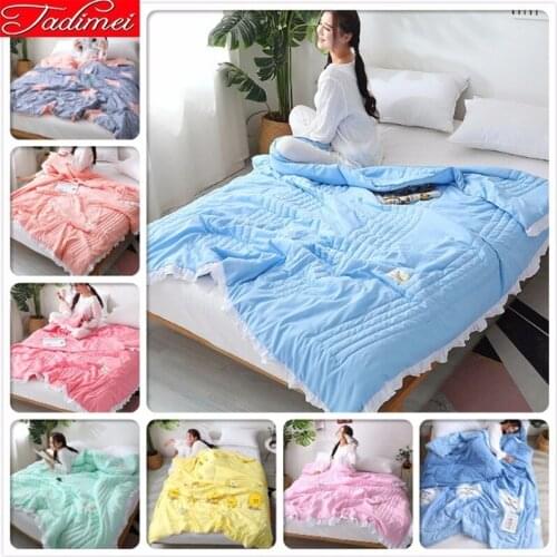 Blue Thin Comforter Quilt High Quality Soft Washed Cotton Bedspreads 150*200 180*220 200*230 Bed Cover Blankets 1.35m 1.5m 1.8m