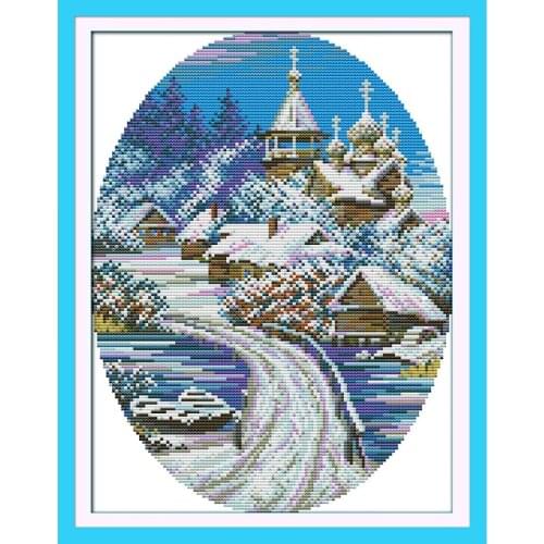 Everlasting Love Snowscape(3) Chinese Cross Stitch Kits Ecological Cotton Printed 11CT DIY New Year Christmas Decorations Gift