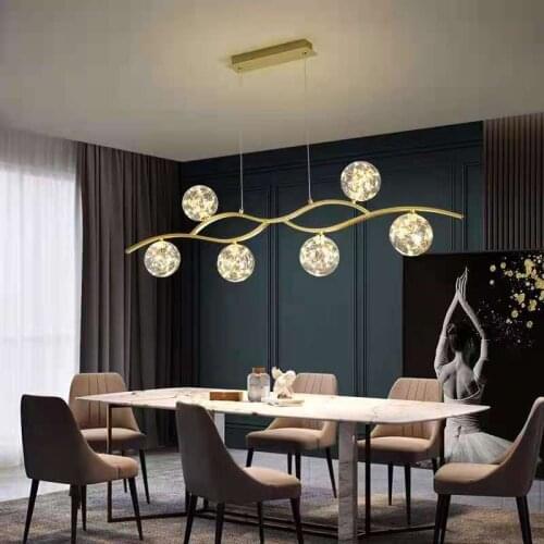 Modern Art Glass Ball LED Chandelier Nordic Creative Restaurant Golden Hanging Lamps Kitchen Island Bar Cafe Decorative Lights