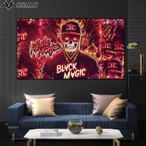 Modern Art Painting Hip-Hop Skull Boy with Red Eyes Anime Posters Canvas Print Decorative Picture for Childrens Room Cuadros