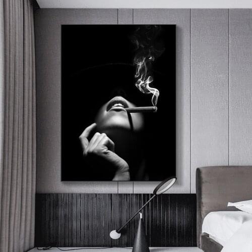 Modern Portrait Art Canvas Paintings Modern Posters And Prints The Smoking Girl in the Black Hat Pictures for Room Wall Decor