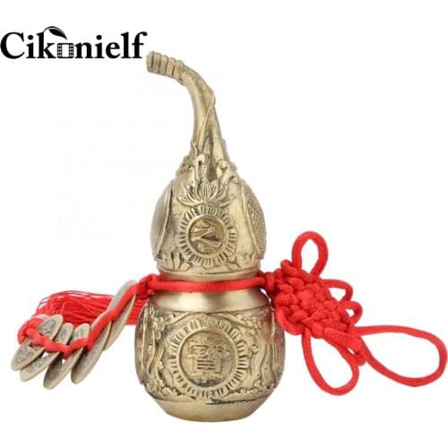 Pure Brass Copper Wu Lou Cucurbit Gourd Home Decoration Symbol of Luck and Treasure Home Car Feng Shui Luck Figurines Miniatures