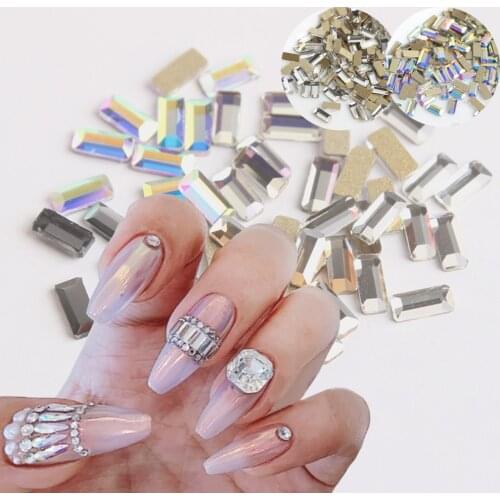 30Pcs Nail Art Rhinestones Flat Shaped Mini Strip Glass Colorful Stones For 3D Nails Decoration 6 Colors