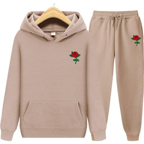 New brand Autumn Rose flower Printed Hoodies+Pants Men and Women Casual Hoodies Sweatshirt Sportswear Fleece Hooded Jacket