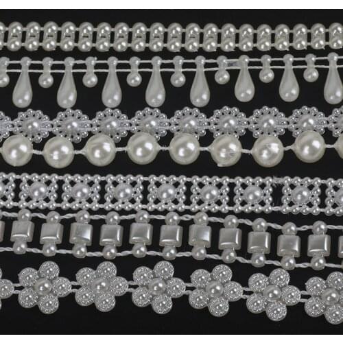 Top 10/5/2Meters Mixed Size Round Flower Square ABS Imitation Pearl Beads Chain Sew On Clothes DIY Scrapbook Handcraft Jewelry