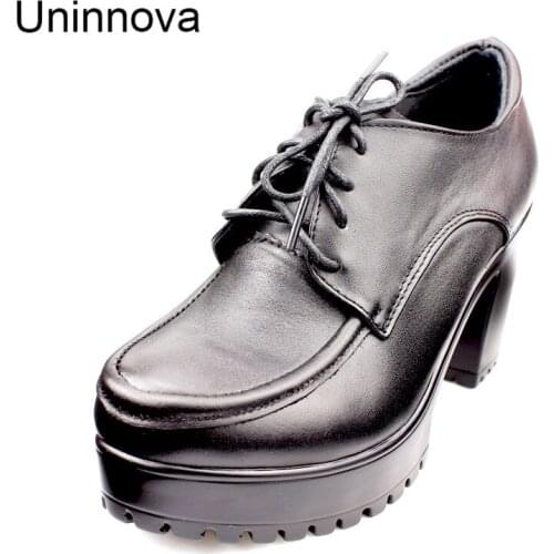 Platform High Heels Womens Round Toe Retro Split Leather Shoes Office Stable Comfortable Work Pumps Salto Alto Uninnova WP135
