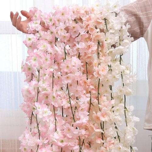 180cm DIY Cherry Blossoms Garland Wedding Decoration Artificial Cherry Flower Rattan Artificial Flowers Home Decor Accessories