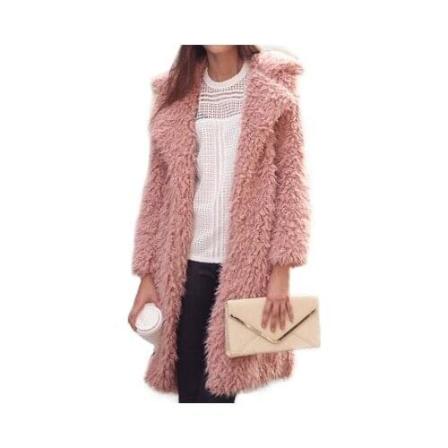 Women autumn winter jacket coat long sleeves loose warm outwear lamb wool long turn-down coats