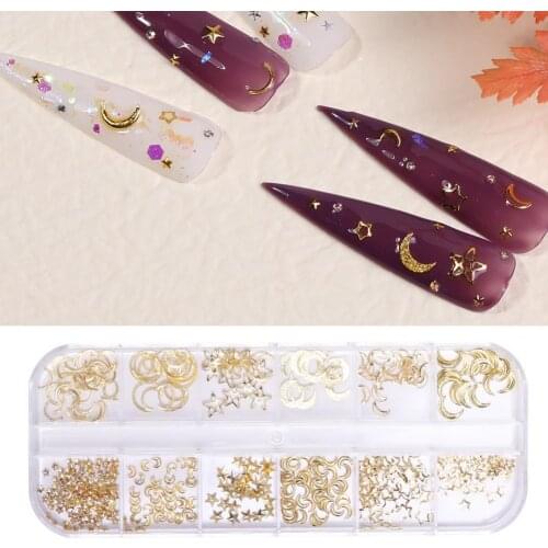 1 Box Nail Decor 12 Grids Easy to Use DIY Design Alloy 3D Nail Embellishment Sequins for Women
