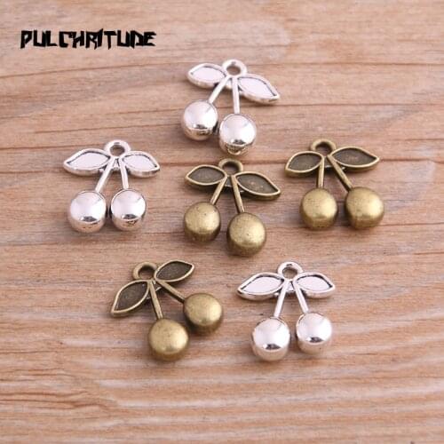 10PCS 15*17mm Two Color Fruit Charms Cherry Pendant Jewelry Metal Alloy Jewelry Marking