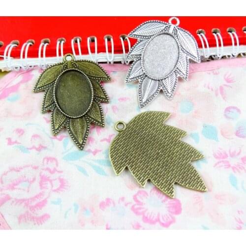 10 pc/lot Antique Bronze Metal Maple Leaf Fit 18*25mm Dia Oval Cabochon Pendant Setting Jewelry Blank Base