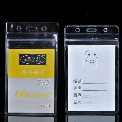 10pcs Transparent Waterproof Card Cover Zipper Vertical ID Card Badge Holder Office Supplies