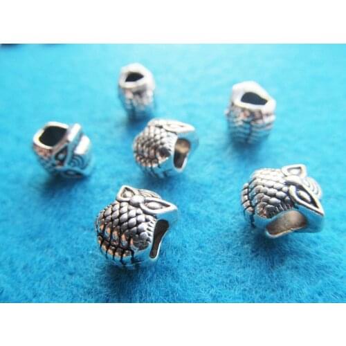 100pcs Cute Cabinet Antique Silver tone Night Owl Slider Spacer Beads Pendant Charm ,for Bracelet & Necklace,DIY Accessory