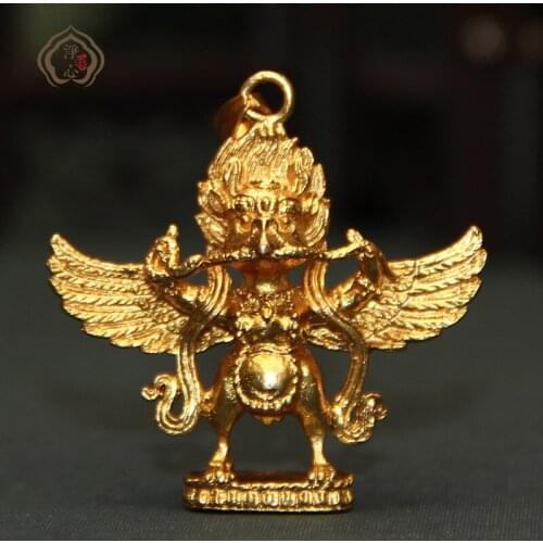 2PCS HOME pocket travel Buddhist Exorcise evil spirits efficacious Mascot Tibetan Gilding suparna suparnin Garuda Dhwaja statue