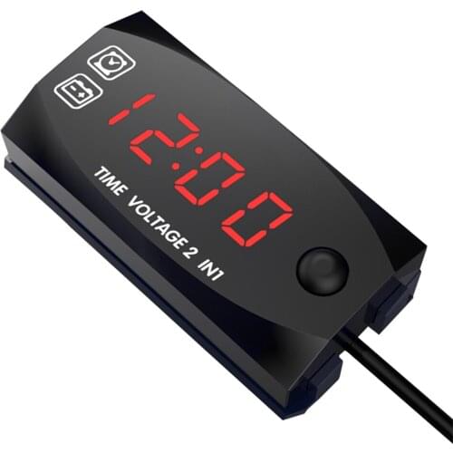 Motorycycle DC 6V-30V 2 In 1 Digital Time Clock Voltage voltmeter IP67 Waterproof Tester Battery Moniter Gauge for Car Boat