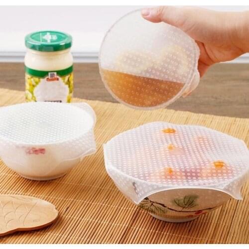 3Pcs Reusable Silicone Bowl Cover Food Wrap Seal Vacuum Lid Stretch Multifunctional Food Fresh Keeping Kitchen Tool