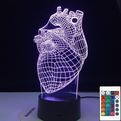3D-1553 The Heart Shape 3D Lamp Battery Powered 7 Colors with Remote Cool Present for Children Atmosphere Led Night Light Lamp
