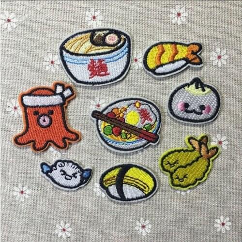 50pcs/lot Shrimp Dumolings Bread Embroidery Patches Letters Clothing Decoration Accessories Diy Iron Heat Transfer Applique