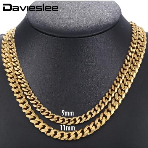 9/11mm Stainless Steel Cuban Chain Necklace For Men Women Gold Black Silver Color Curb link Jewelry Length DKNM08